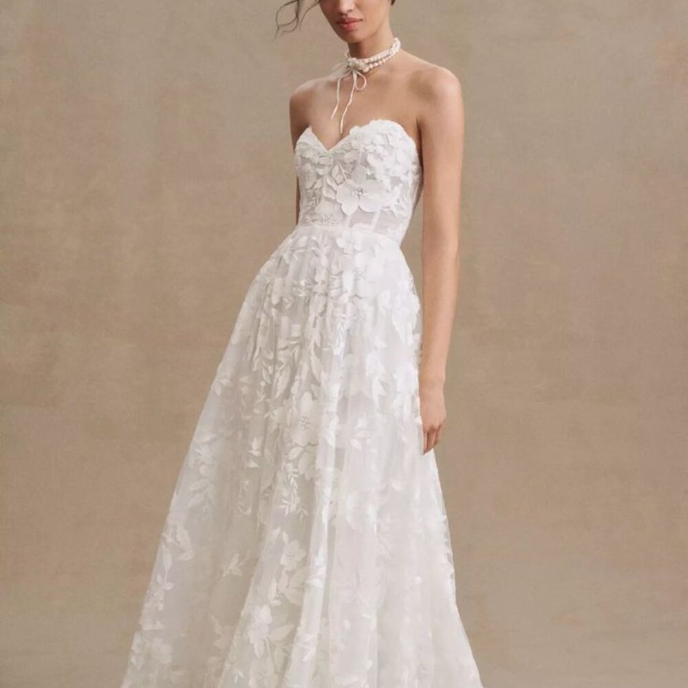 Jenny Yoo Madeline Size 16 NEW White Strapless Sweetheart Floral Wedding Gown
